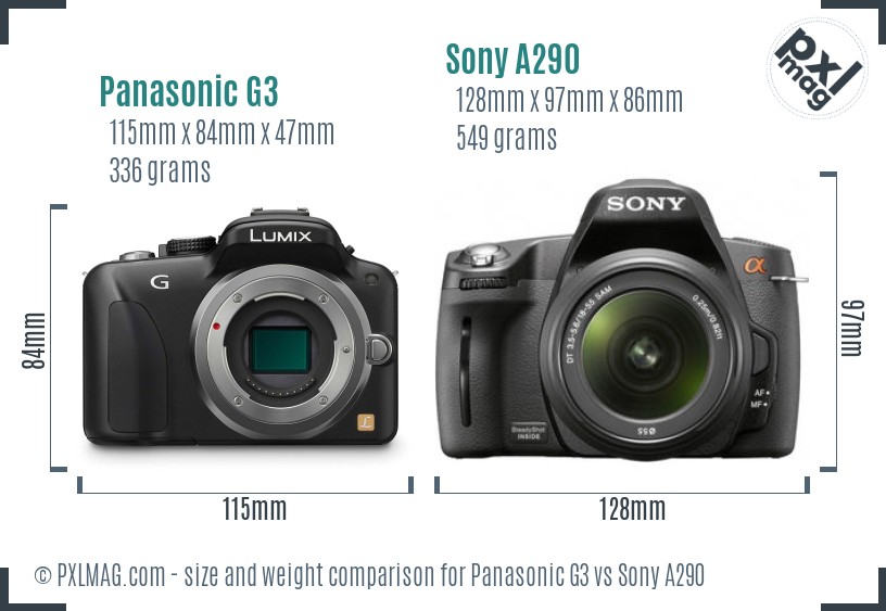 Panasonic G3 vs Sony A290 size comparison
