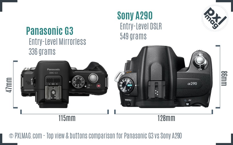 Panasonic G3 vs Sony A290 top view buttons comparison