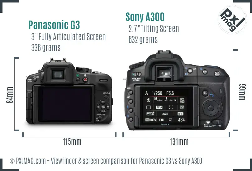 Panasonic G3 vs Sony A300 Screen and Viewfinder comparison