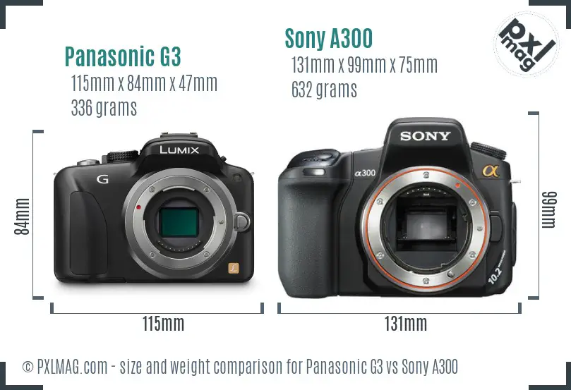 Panasonic G3 vs Sony A300 size comparison