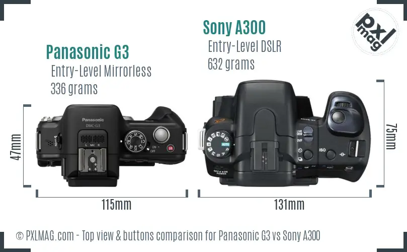 Panasonic G3 vs Sony A300 top view buttons comparison