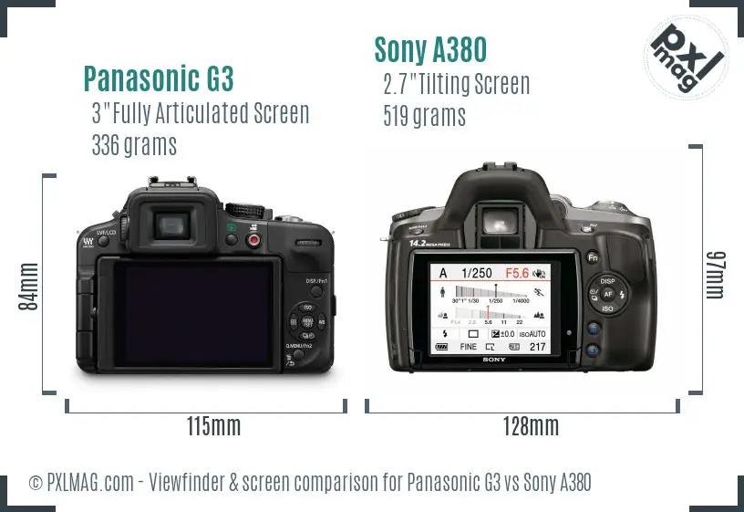 Panasonic G3 vs Sony A380 Screen and Viewfinder comparison