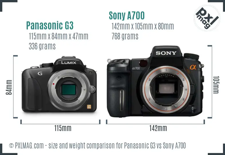 Panasonic G3 vs Sony A700 size comparison