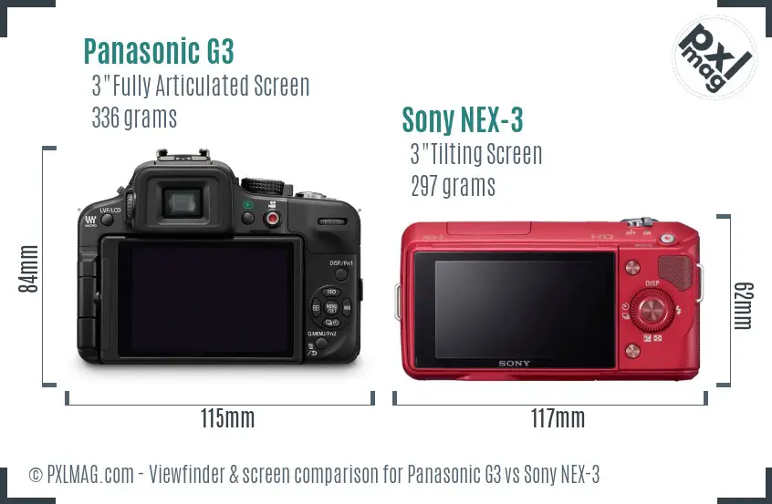 Panasonic G3 vs Sony NEX-3 Screen and Viewfinder comparison