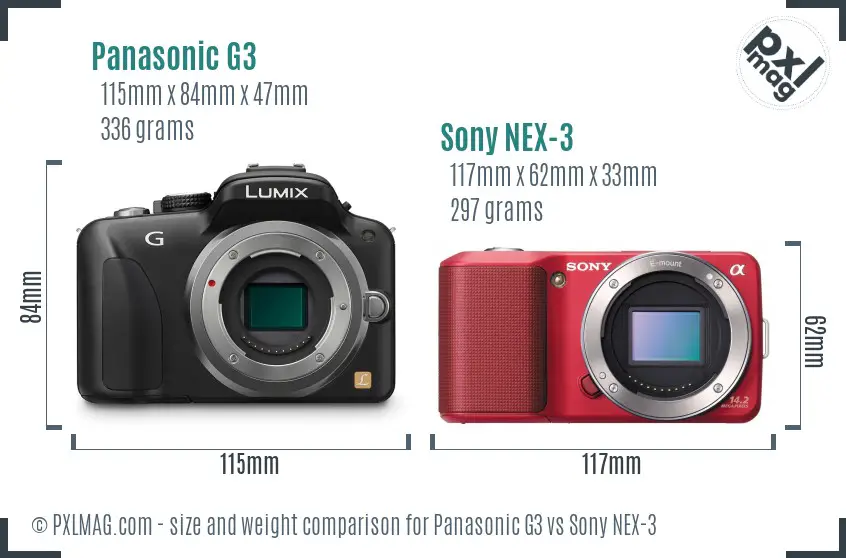 Panasonic G3 vs Sony NEX-3 size comparison