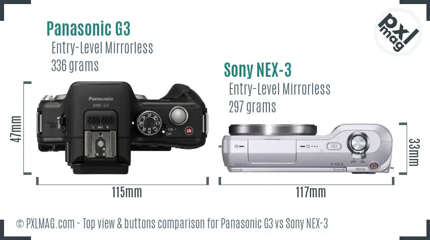 Panasonic G3 vs Sony NEX-3 top view buttons comparison