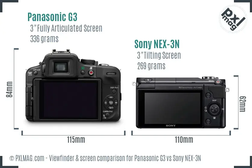 Panasonic G3 vs Sony NEX-3N Screen and Viewfinder comparison