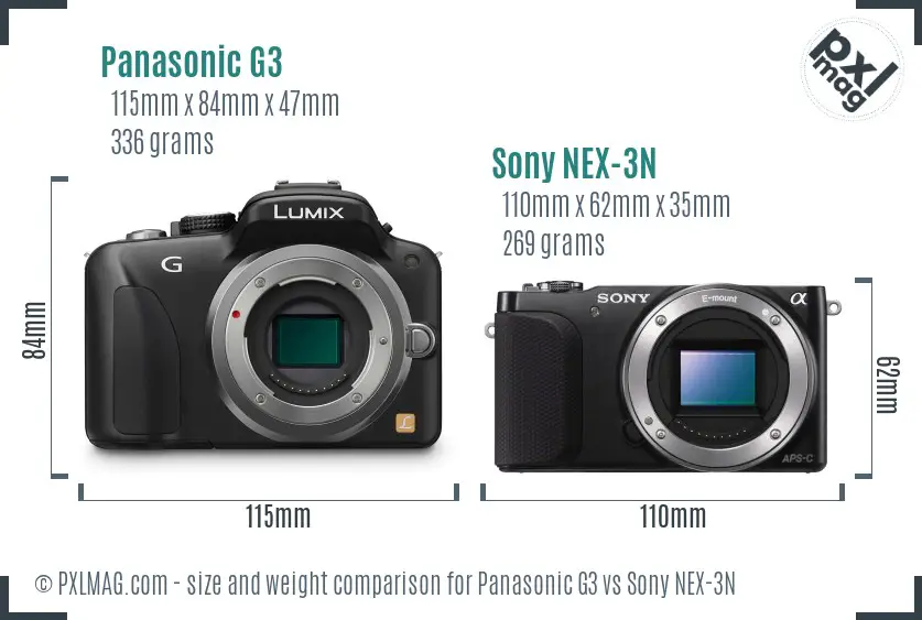 Panasonic G3 vs Sony NEX-3N size comparison