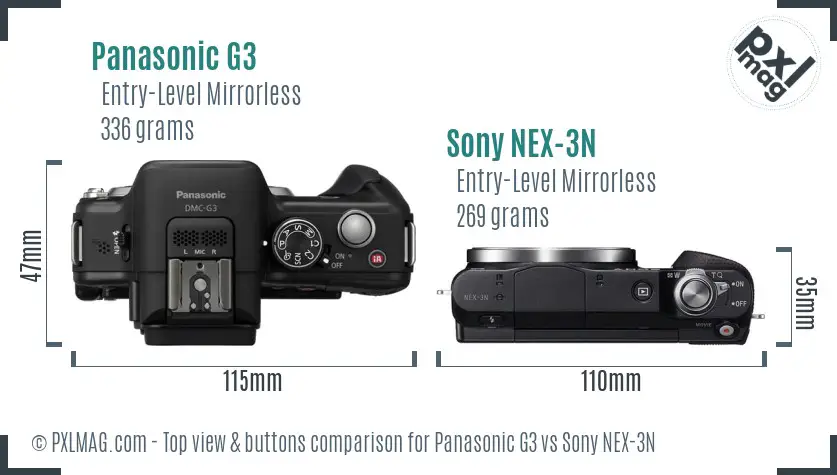 Panasonic G3 vs Sony NEX-3N top view buttons comparison