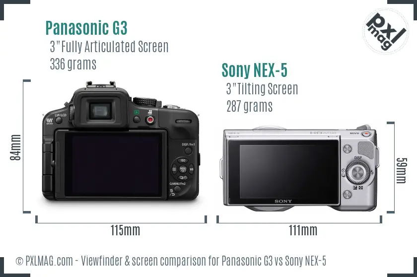 Panasonic G3 vs Sony NEX-5 Screen and Viewfinder comparison