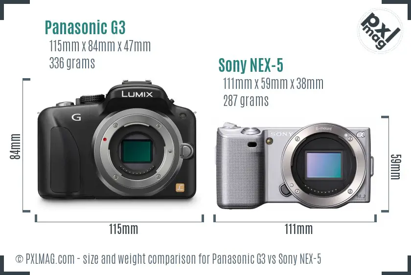 Panasonic G3 vs Sony NEX-5 size comparison