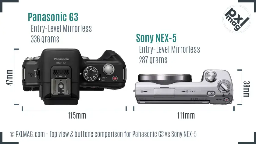 Panasonic G3 vs Sony NEX-5 top view buttons comparison