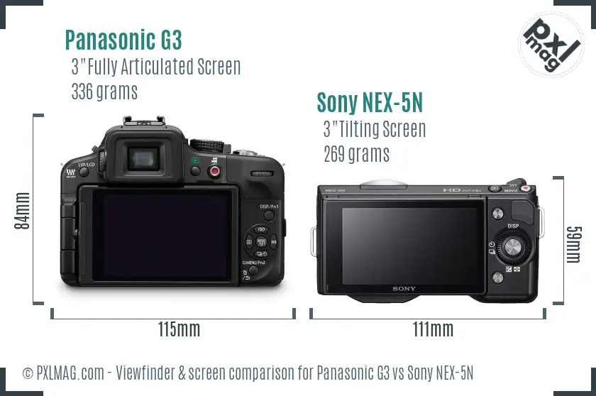 Panasonic G3 vs Sony NEX-5N Screen and Viewfinder comparison