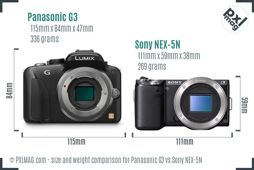 Panasonic G3 vs Sony NEX-5N size comparison