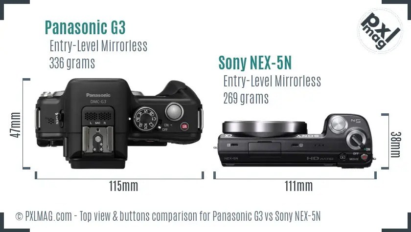 Panasonic G3 vs Sony NEX-5N top view buttons comparison