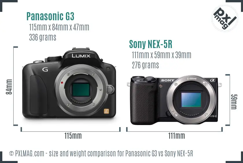 Panasonic G3 vs Sony NEX-5R size comparison