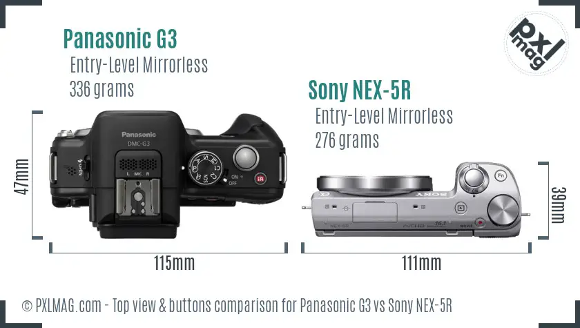 Panasonic G3 vs Sony NEX-5R top view buttons comparison