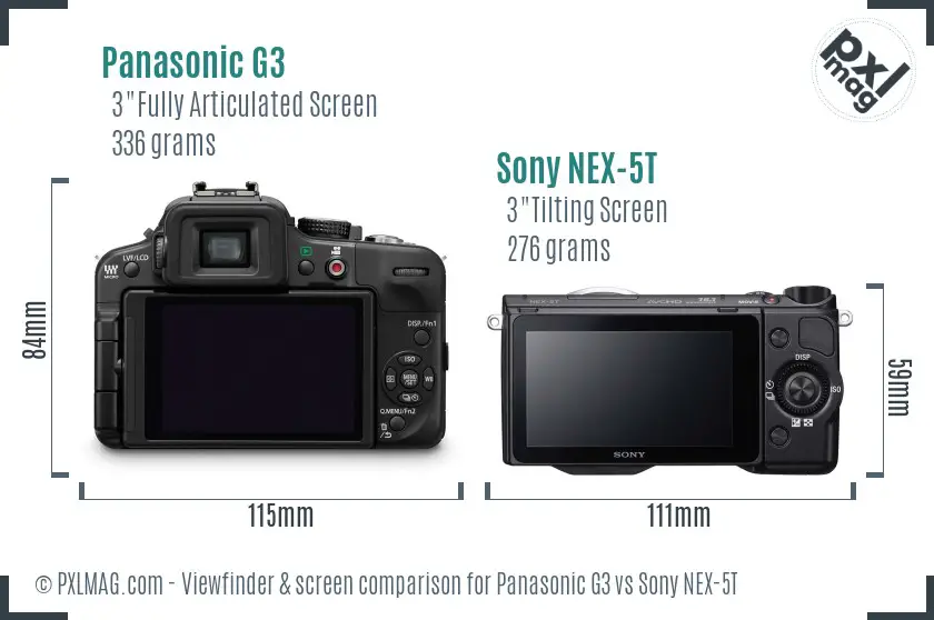Panasonic G3 vs Sony NEX-5T Screen and Viewfinder comparison Panasonic G3 vs Sony NEX-5T Screen and Viewfinder comparison
