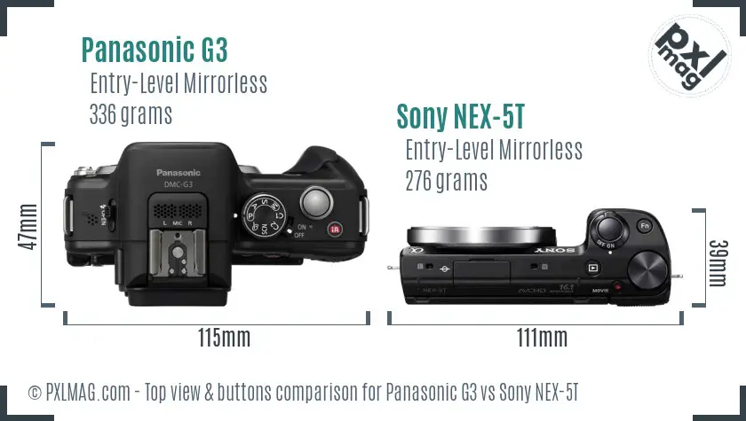Panasonic G3 vs Sony NEX-5T top view buttons comparison Panasonic G3 vs Sony NEX-5T top view buttons comparison