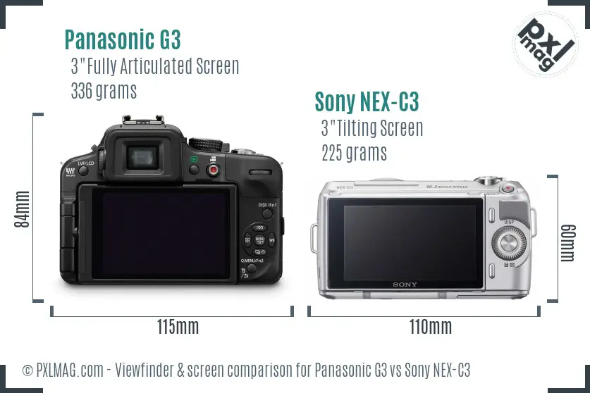 Panasonic G3 vs Sony NEX-C3 Screen and Viewfinder comparison