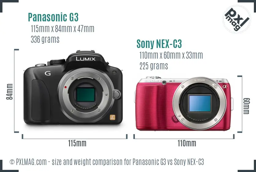 Panasonic G3 vs Sony NEX-C3 size comparison