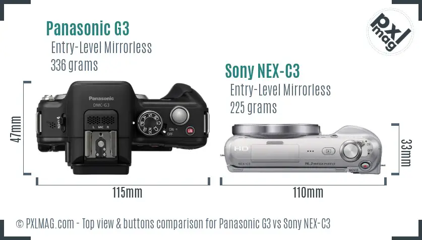 Panasonic G3 vs Sony NEX-C3 top view buttons comparison