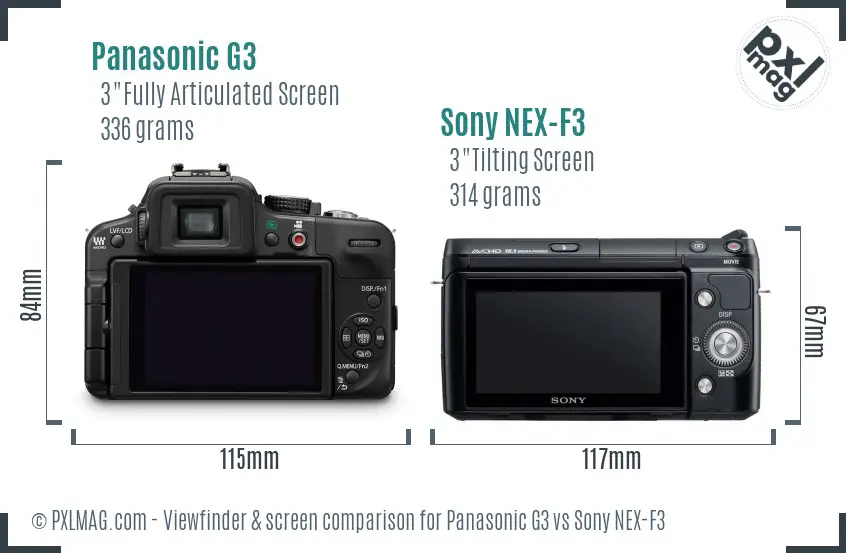 Panasonic G3 vs Sony NEX-F3 Screen and Viewfinder comparison