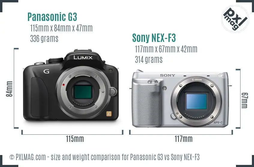 Panasonic G3 vs Sony NEX-F3 size comparison
