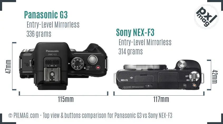 Panasonic G3 vs Sony NEX-F3 top view buttons comparison