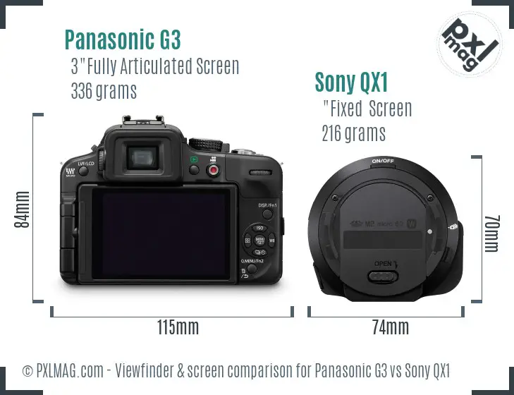 Panasonic G3 vs Sony QX1 Screen and Viewfinder comparison Panasonic G3 vs Sony QX1 Screen and Viewfinder comparison