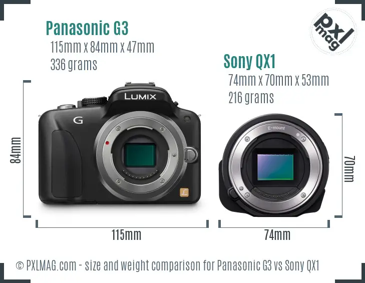 Panasonic G3 vs Sony QX1 size comparison Panasonic G3 vs Sony QX1 size comparison