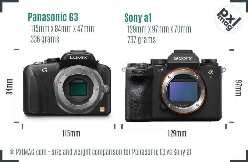 Panasonic G3 vs Sony a1 size comparison