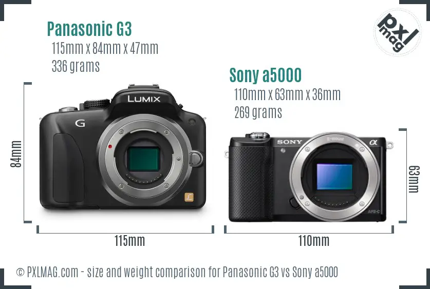 Panasonic G3 vs Sony a5000 size comparison