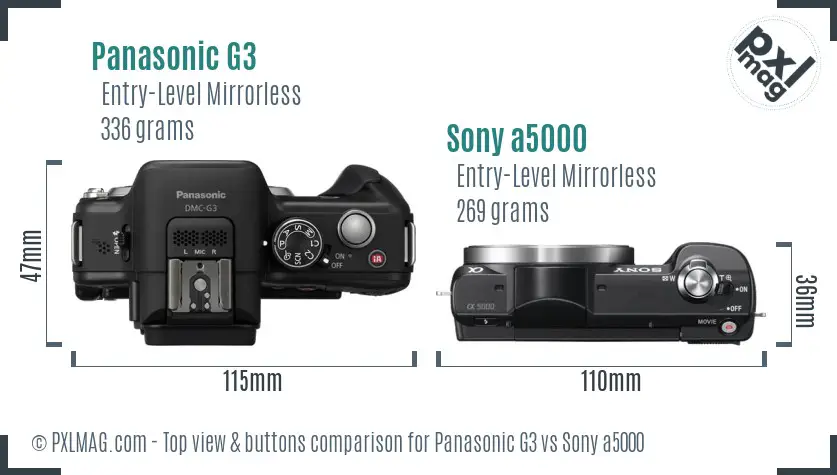 Panasonic G3 vs Sony a5000 top view buttons comparison