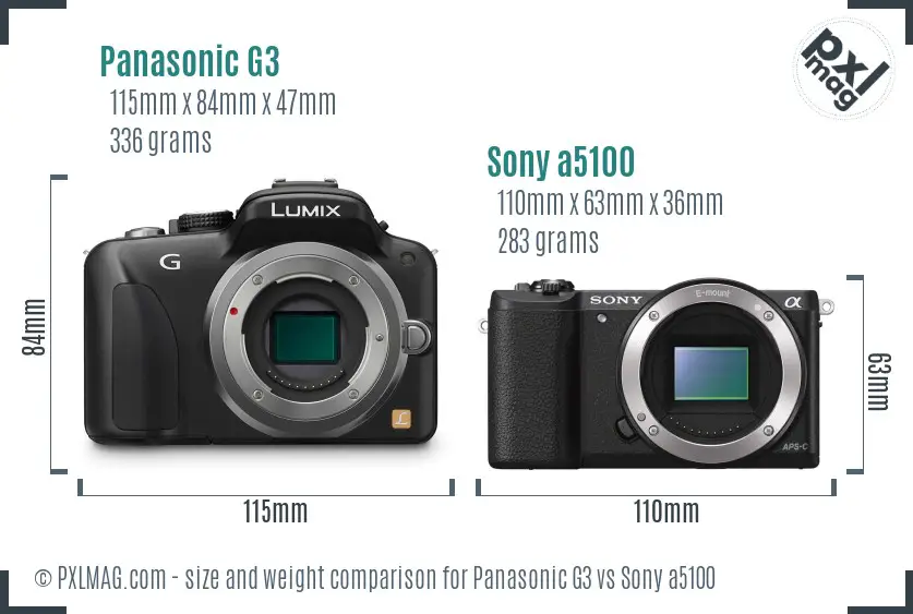 Panasonic G3 vs Sony a5100 size comparison