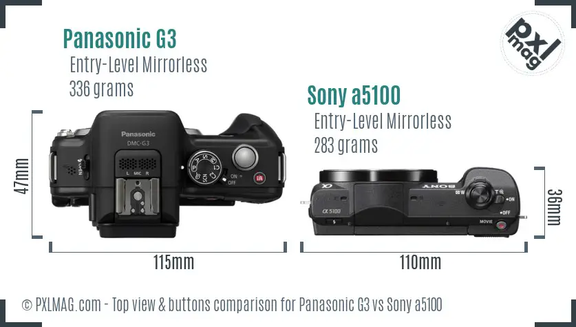 Panasonic G3 vs Sony a5100 top view buttons comparison