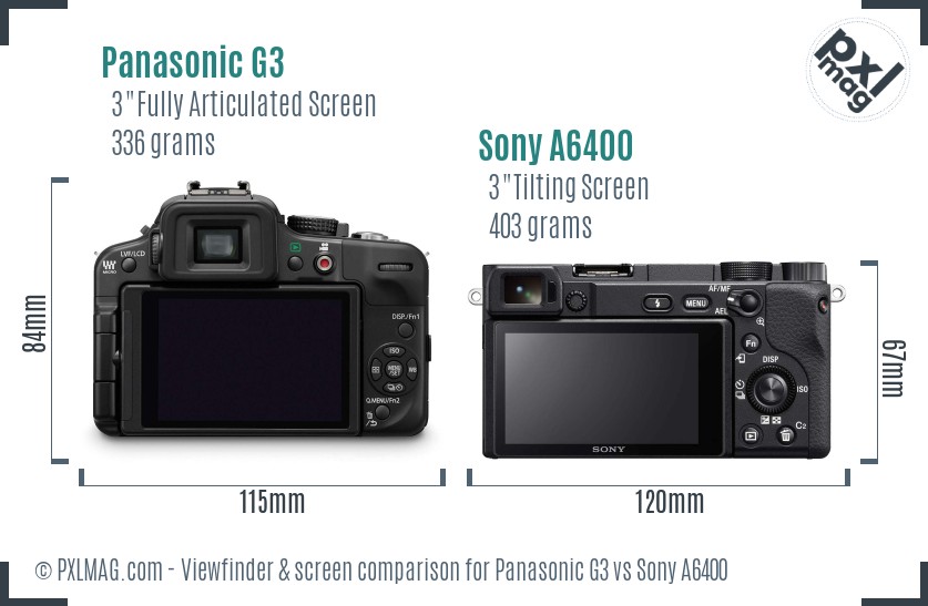 Panasonic G3 vs Sony A6400 Screen and Viewfinder comparison