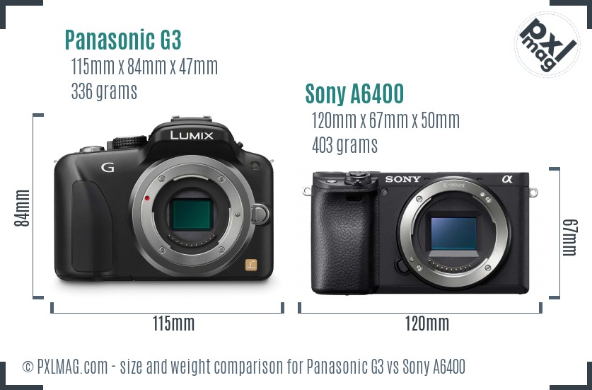 Panasonic G3 vs Sony A6400 size comparison