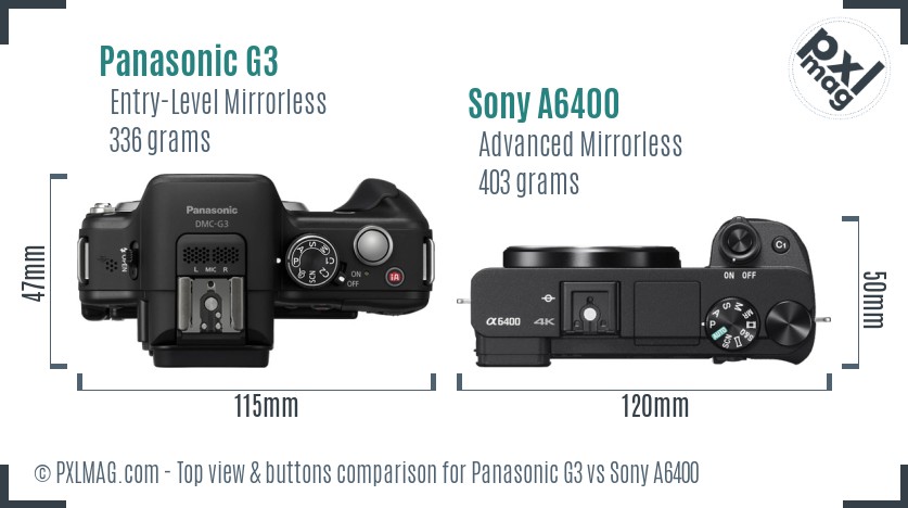 Panasonic G3 vs Sony A6400 top view buttons comparison