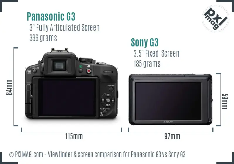 Panasonic G3 vs Sony G3 Screen and Viewfinder comparison Panasonic G3 vs Sony G3 Screen and Viewfinder comparison