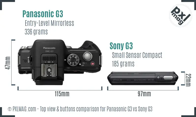 Panasonic G3 vs Sony G3 top view buttons comparison Panasonic G3 vs Sony G3 top view buttons comparison