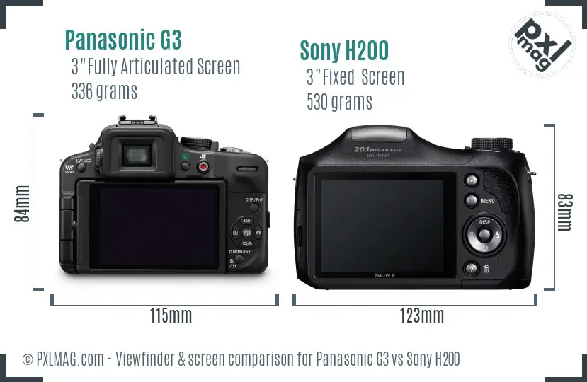 Panasonic G3 vs Sony H200 Screen and Viewfinder comparison