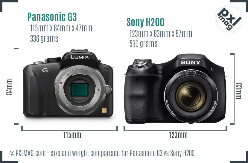 Panasonic G3 vs Sony H200 size comparison