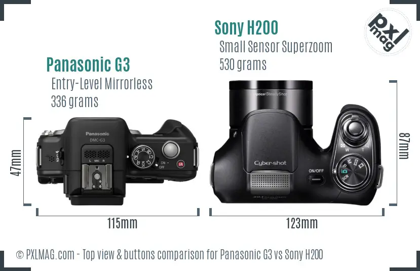 Panasonic G3 vs Sony H200 top view buttons comparison