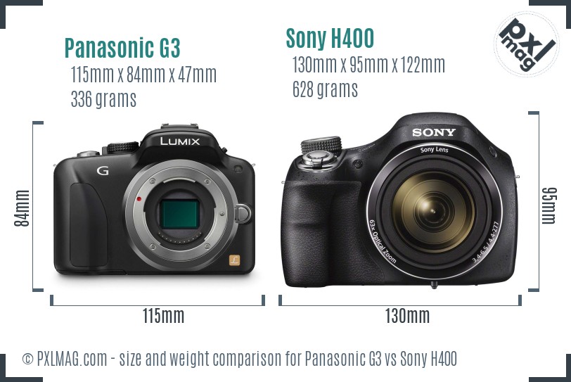 Panasonic G3 vs Sony H400 size comparison