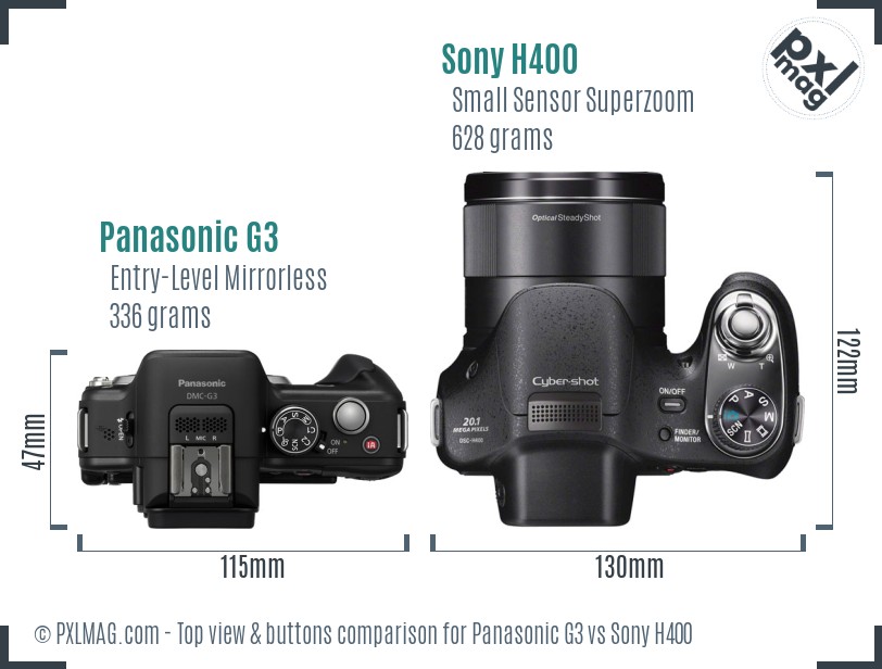 Panasonic G3 vs Sony H400 top view buttons comparison