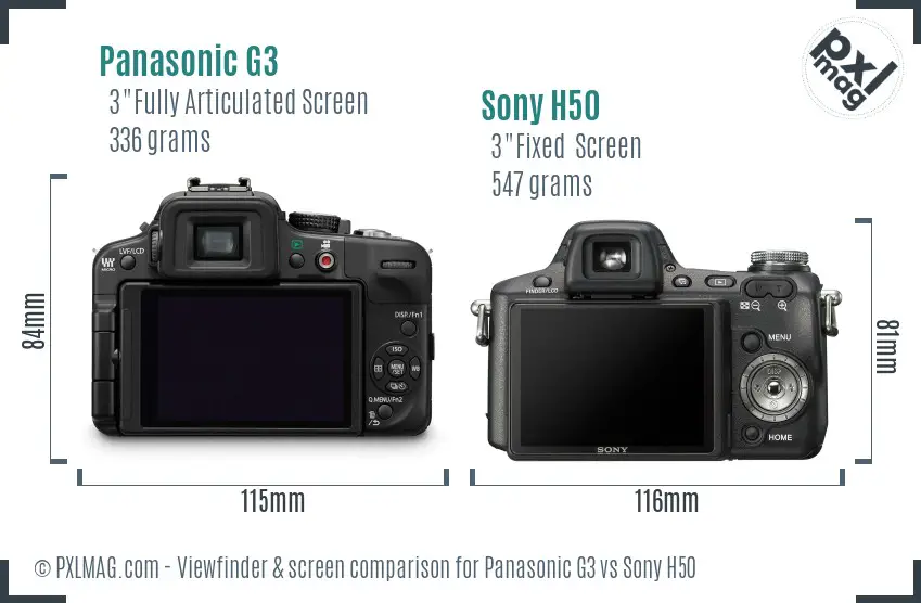 Panasonic G3 vs Sony H50 Screen and Viewfinder comparison