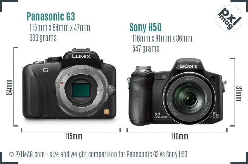 Panasonic G3 vs Sony H50 size comparison