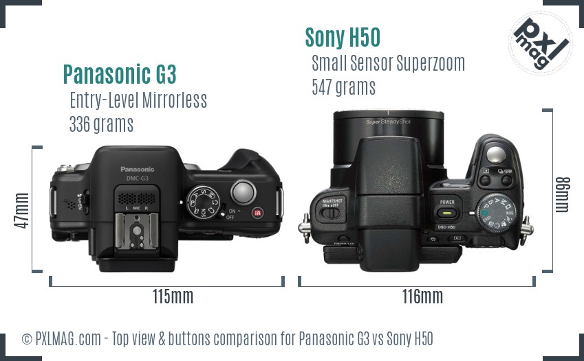 Panasonic G3 vs Sony H50 top view buttons comparison