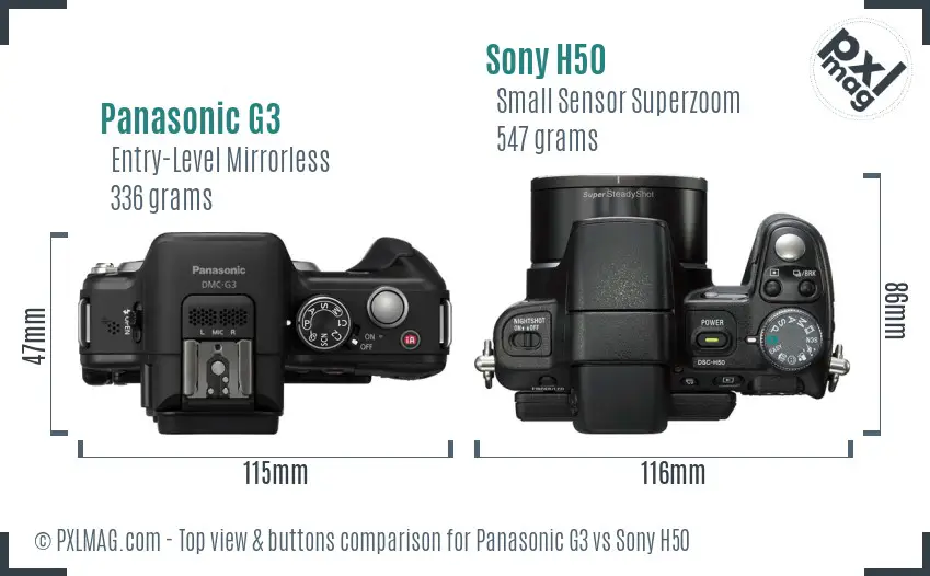 Panasonic G3 vs Sony H50 top view buttons comparison